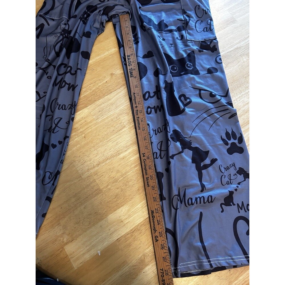 Cat Mom Lounge Pants Gray Black Print Stretch Casual Pants Front Pocket Sz L EUC - Picture 15 of 16